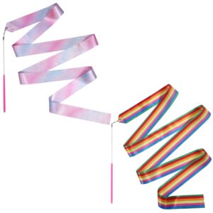 2pcs dance ribbons, 157.5 inch gymnastics ribbon rhythmic dance ribbons baton twirling for artistic dancing kids dancing talent shows