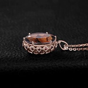 JewelryPalace Huge 8.5ct Oval Shape Natural Smoky Quartz Pendant Necklace for Women, 925 Sterling Silver 14k Rose Gold Plated Necklace for Her, Genuine Gemstone Jewelry sets 18 Inches Chain