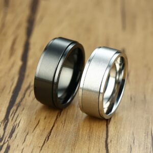 8mm Titanium Steel Black Fidget Ring Stainless Steel Spinner Rings Stress Relieving Anxiety Ring Engagement Wedding Promise Band for Women Men Size 12