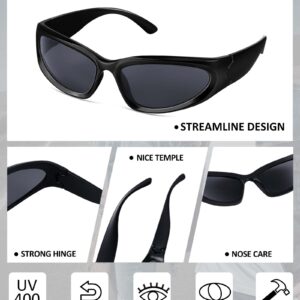 10 Pairs Y2K Wrap Around Sunglasses Multicolor Black Blue Silver Oval Shaped Sport Sunglasses Eyewear for Women Men 10 Colors