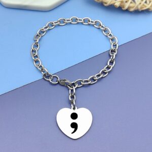 Semicolon Bracelet for Women Men Suicide Awareness Mental Health Stainless Steel Engraving Bracelet Birthday Gift for Cancer Survivor Prevention Awareness Depression Inspirational Gift Jewelry Gift