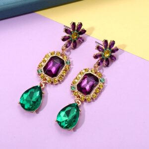 Mardi Gras Earrings for Women, Rhinestone Mardi Gras Accessory, Purple Green Gold Crystal Earrings Fat Tuesday Carnival Parade Party Jewelry Gifts (Style B)