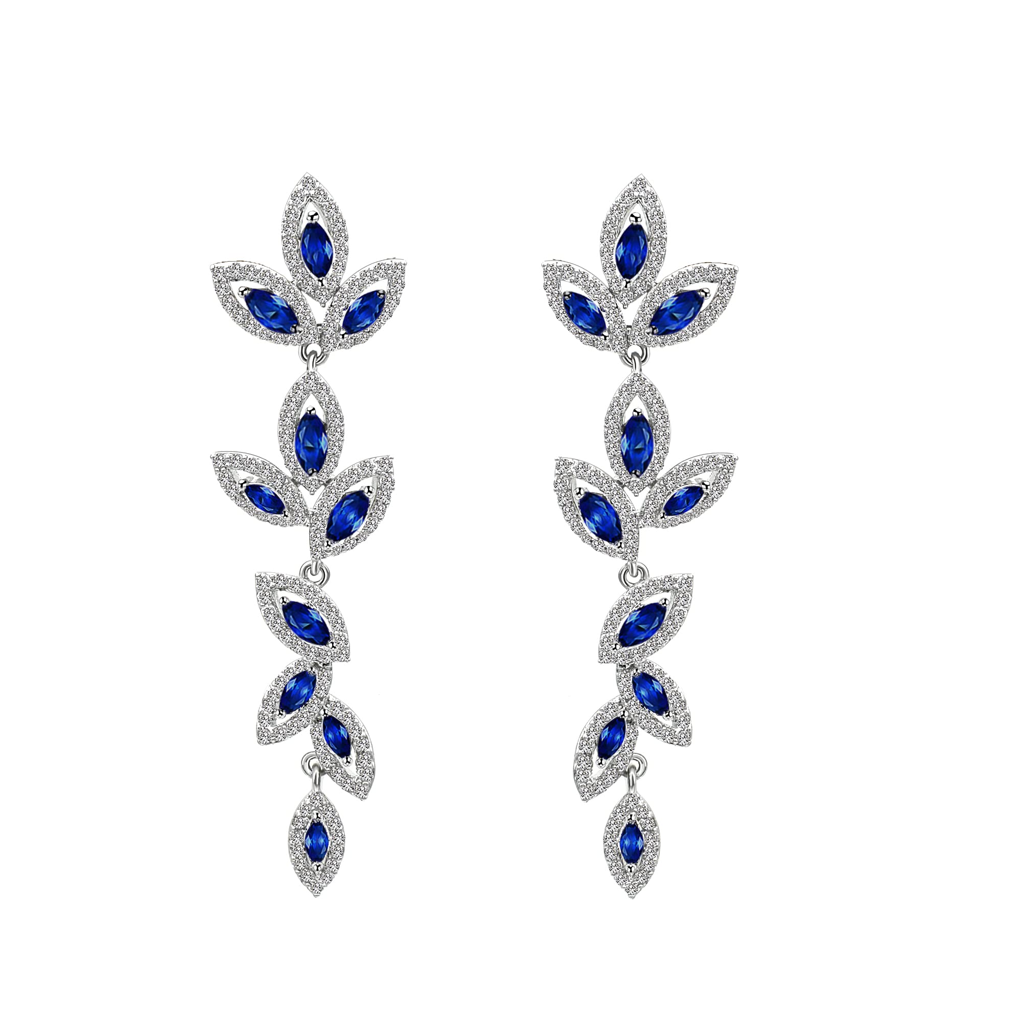 UDYLGOON Women Chandelier Wedding Prom Earrings Cubic Zirconia Crystal Drop Dangle Earrings for Bride (Royal Blue)