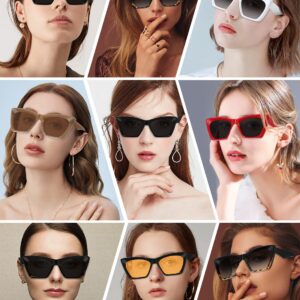 MASDUN Retro Square Cateye Sunglasses for Women Men Trendy Designer shades party dress up sunglasses (Black - Brown)