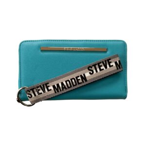 steve madden bzip-web wallet wristlet (teal)