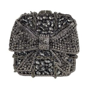 bowknot cute crystal box clutch glitter evening bag women rhinestone handbags purses party wedding(gunmetal)