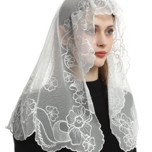 Bozidol Church Veil Lace Mantilla Religious Head Covering Velos para ir a la iglesia Catholic Mass Veil with Hairclip (White)