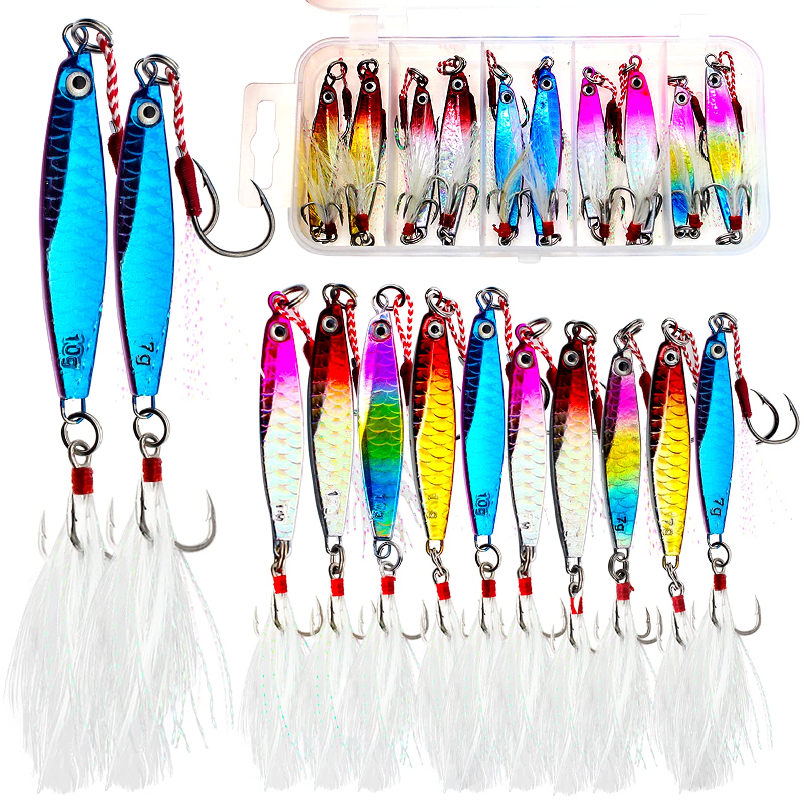 Fishing Jigs Metal Fishing Spoons Lures Hardbaits, Spinner Blade Bait Long Casting 3D Eyes Treble Hook VIB Swimbait Freshwater Saltwater Fishing jigs for Bass Walleye (C-10pcs 0.25oz&0.35oz)