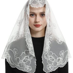 Bozidol Church Veil Lace Mantilla Religious Head Covering Velos para ir a la iglesia Catholic Mass Veil with Hairclip (White)