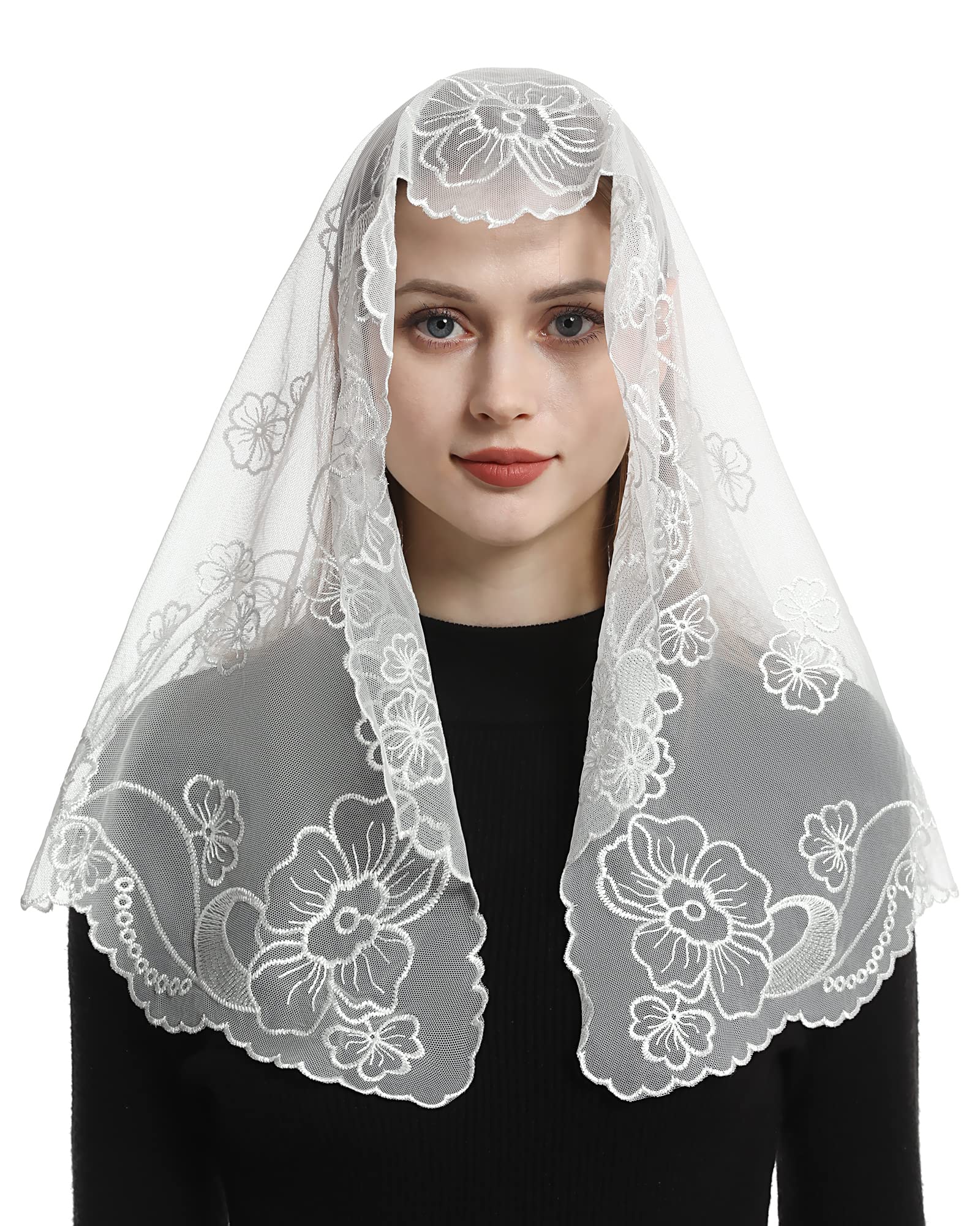 Bozidol Church Veil Lace Mantilla Religious Head Covering Velos para ir a la iglesia Catholic Mass Veil with Hairclip (White)