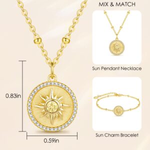 CDE 14K Gold Plated Sun Coin Birthstone Pendant Necklaces for Women 925 Sterling Silver, Christmas Birthday Anniversary Jewelry Gift for Women Girlfriend Mom Daughter Her