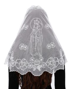 bozidol church veil lace mantilla religious head covering velos para ir a la iglesia catholic mass veil with hairclip (white)