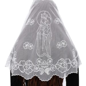 Bozidol Church Veil Lace Mantilla Religious Head Covering Velos para ir a la iglesia Catholic Mass Veil with Hairclip (White)