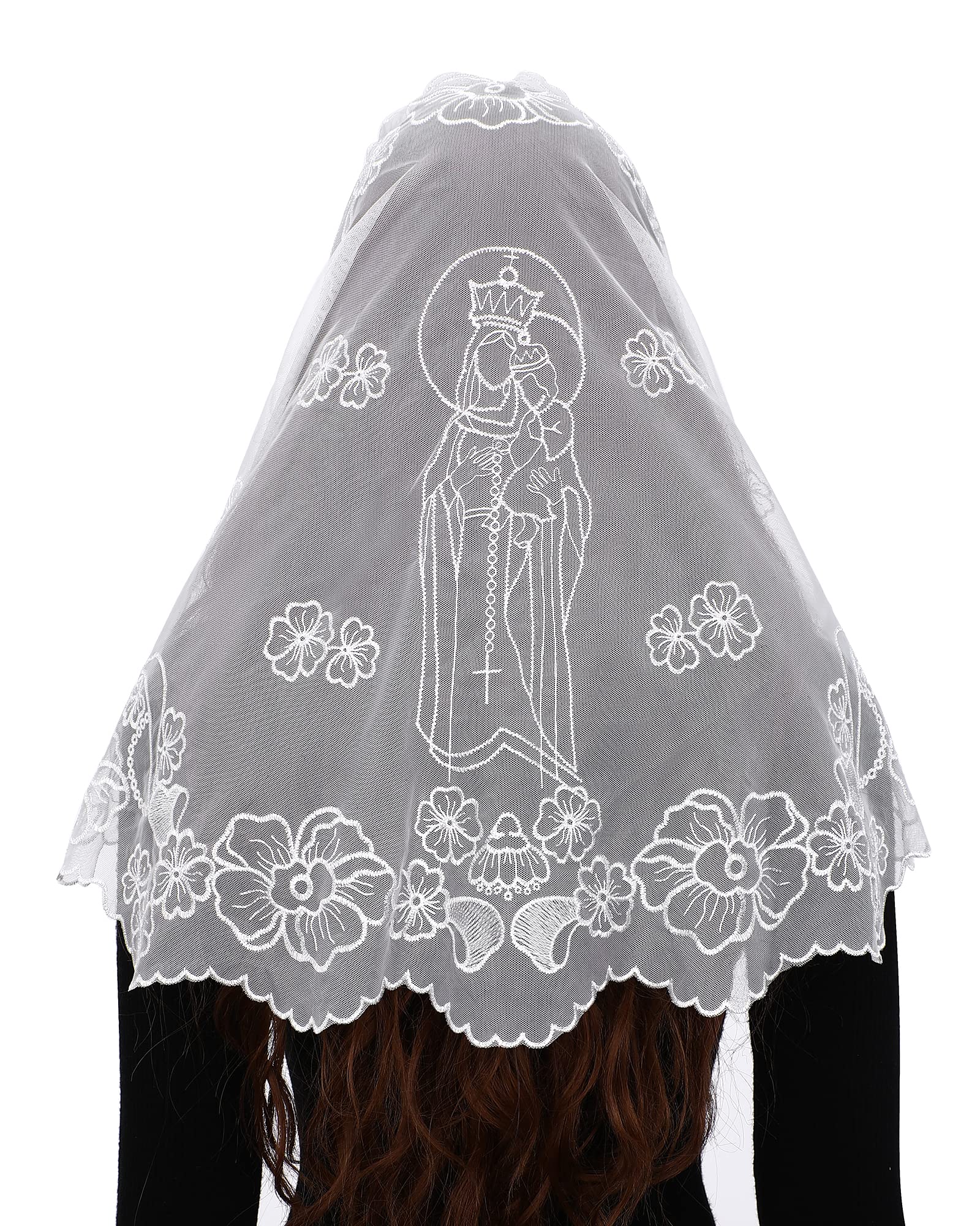 Bozidol Church Veil Lace Mantilla Religious Head Covering Velos para ir a la iglesia Catholic Mass Veil with Hairclip (White)