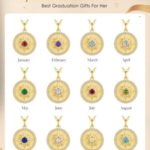 CDE 14K Gold Plated Sun Coin Birthstone Pendant Necklaces for Women 925 Sterling Silver, Christmas Birthday Anniversary Jewelry Gift for Women Girlfriend Mom Daughter Her