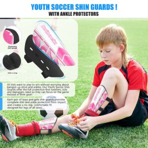 Shin Guards Soccer Youth Kids Football Shin Pads Boys Girls Toddler Adult Shin Guard Calf Protective Gear Leg Equipment ShinGuards Suitable for 4 5 6 7 8 9 10 11 12 Years Old (M, Pink)