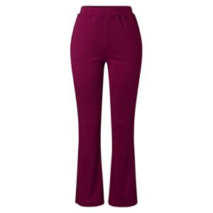 Leggings with Pockets for Women, Opaque Slimming High Waisted Tummy Control Jeggings Tights Women Yoga Pants Soft & Breathable Stretchy Comfy Full-Length Printed Pants for Running Cycling Yoga Wine