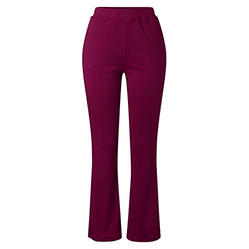 Leggings with Pockets for Women, Opaque Slimming High Waisted Tummy Control Jeggings Tights Women Yoga Pants Soft & Breathable Stretchy Comfy Full-Length Printed Pants for Running Cycling Yoga Wine