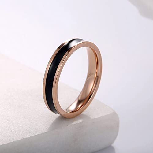 4Mm Wedding Rings Stainless Steel Black White Enamel Ring Engagement Couple Jewelry Women Rose Gold Minimalist Gift Size 3 To 10