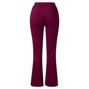 Leggings with Pockets for Women, Opaque Slimming High Waisted Tummy Control Jeggings Tights Women Yoga Pants Soft & Breathable Stretchy Comfy Full-Length Printed Pants for Running Cycling Yoga Wine