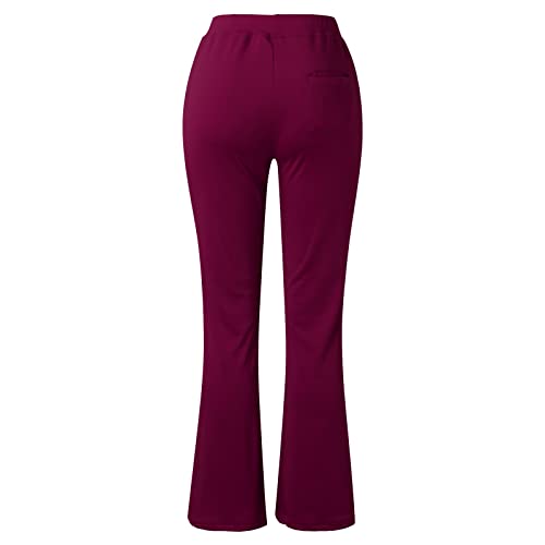 Leggings with Pockets for Women, Opaque Slimming High Waisted Tummy Control Jeggings Tights Women Yoga Pants Soft & Breathable Stretchy Comfy Full-Length Printed Pants for Running Cycling Yoga Wine