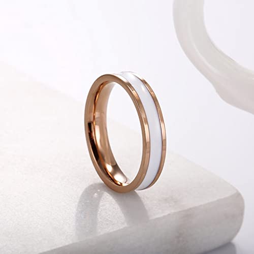 4Mm Wedding Rings Stainless Steel Black White Enamel Ring Engagement Couple Jewelry Women Rose Gold Minimalist Gift Size 3 To 10