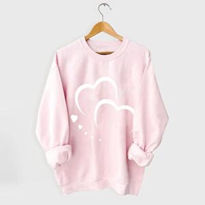 Valentine's Day Shirt for Women, Love Heart Graphic Tees Crewneck Long Sleeve Loose Fit ​Pullover Tops Sweatshirts(D#Pink,XX-Large)