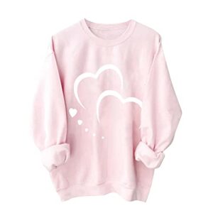 Valentine's Day Shirt for Women, Love Heart Graphic Tees Crewneck Long Sleeve Loose Fit ​Pullover Tops Sweatshirts(D#Pink,XX-Large)