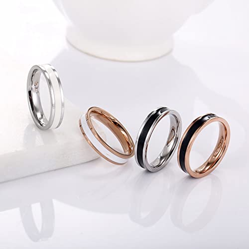 4Mm Wedding Rings Stainless Steel Black White Enamel Ring Engagement Couple Jewelry Women Rose Gold Minimalist Gift Size 3 To 10