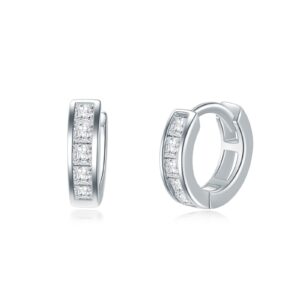 Huggie Earrings Sterling Silver Cubic Zirconia 15mm Hypoallergenic Hoop Earrings for Men Women