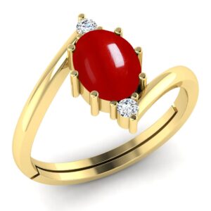 SirDaksh 5.00 Carat Natural Red Moonga Coral Ring For Women And Men