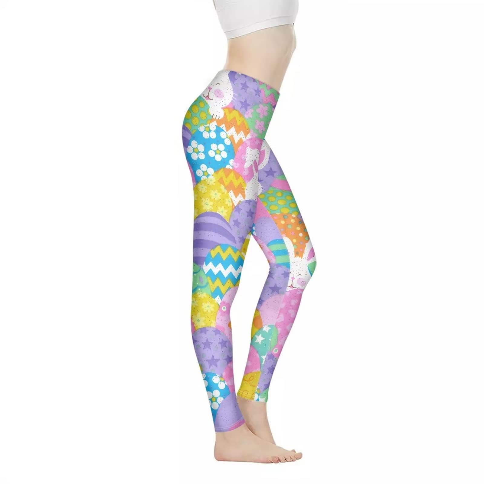 Belidome Cute Easter Bunny Egg Women's Leggings Yoga Pants Tummy Control Butt Lift High Waist Gym Tights Plus Size XS-3XL for Workout Casual Party Wear Rabbit Print