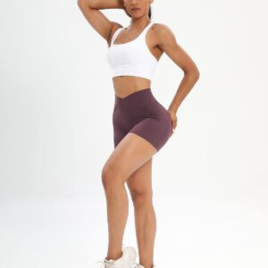 Workout Shorts for Women 2 Pcs Pack Cross Waist Active Gym Spandex Stretchy Yoga Compression with Side Pockets Burgundy+Olive-M