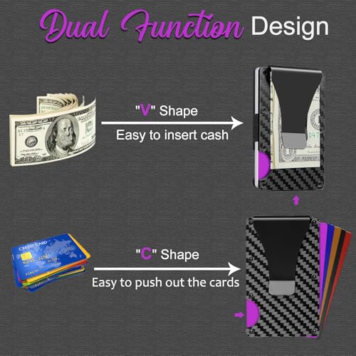 T-carbon RFID Signal Blocking Minimalist Wallet for Men,Carbon Fiber Money Clip Wallet Credit Card Holder for Husband Business Partner Pocket Wallets