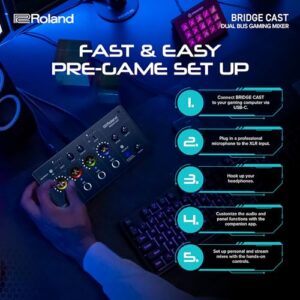 Roland BRIDGE CAST Dual Bus Gaming Mixer | Professional Audio Streaming Interface and Mixer for Online Gamers | 32-Bit Hardware DSP | USB-C Windows and Mac Connectivity | XLR Input for Microphones