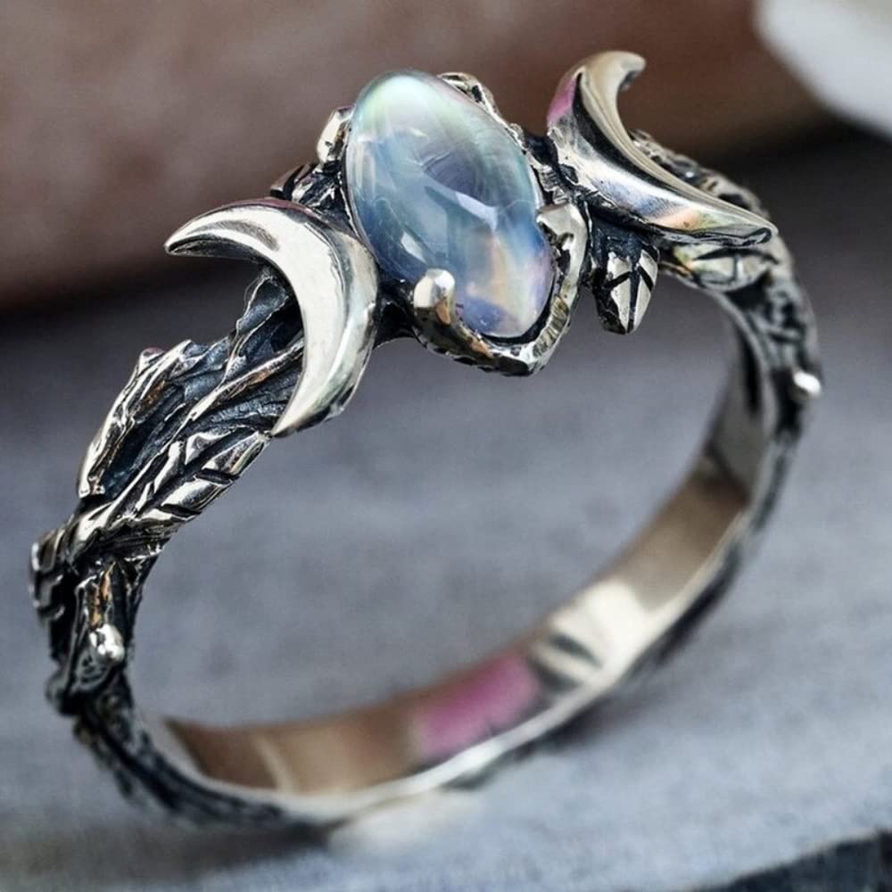 Woman Fashion Vintage Bohemian Triple Moon Phase Ring Natural Moonstone Moon Ring Engagement Party Wedding Jewelry Rings Anillos