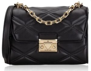 michael kors serena medium flap shoulder bag in gold/black