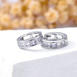 Huggie Earrings Sterling Silver Cubic Zirconia 15mm Hypoallergenic Hoop Earrings for Men Women