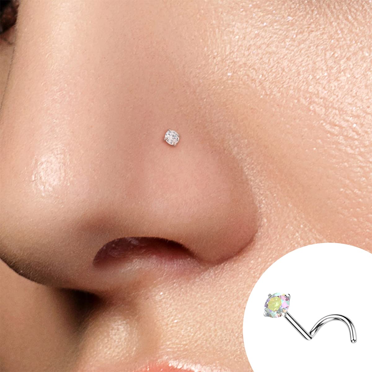 Satix 20g Implant Grade Titanium Nose Rings Studs Cz 2mm Nose Studs Screw For Women Nostril Piercing Jewelry 4Pcs