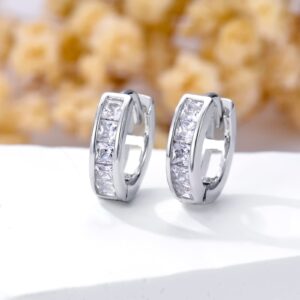 Huggie Earrings Sterling Silver Cubic Zirconia 15mm Hypoallergenic Hoop Earrings for Men Women