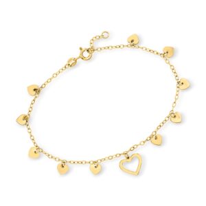 rs pure by ross-simons italian 14kt yellow gold heart station bracelet. 6.5 inches