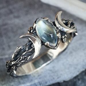 Woman Fashion Vintage Bohemian Triple Moon Phase Ring Natural Moonstone Moon Ring Engagement Party Wedding Jewelry Rings Anillos