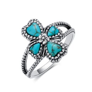 BETHZA Turquoise Cross Ring Sterling Silver Natural Turquoise Flower Ring Navajo Tribes Style Ring for Women