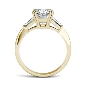 Charles & Colvard Forever One 14K Yellow Gold 8mm Moissanite Cushion Cut Three Stone Engagement Ring-size 3 2.77cttw DEW (G-H-I) by Charles & Colvard