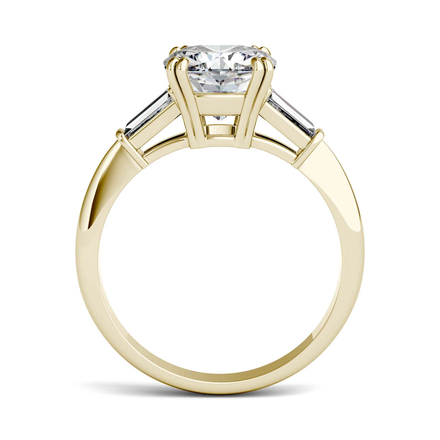 Charles & Colvard Forever One 14K Yellow Gold 8mm Moissanite Cushion Cut Three Stone Engagement Ring-size 3 2.77cttw DEW (G-H-I) by Charles & Colvard