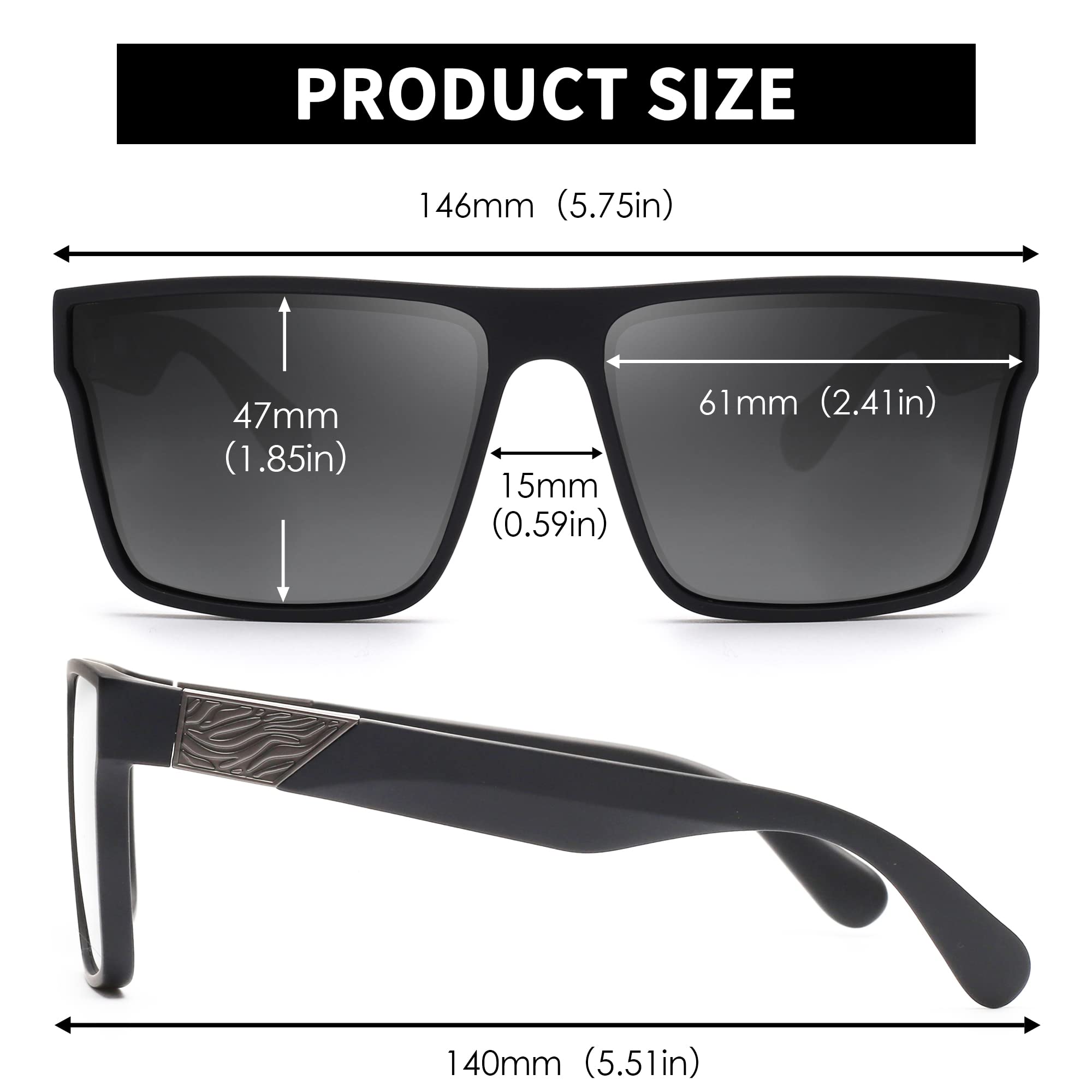 JIM HALO Retro Polarized Sunglasses Men Women Flat Top Square UV400 Glasses for Driving Fishing Hiking Golfing Black Grey