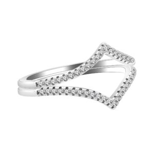 Uloveido 925 Sterling Silver Pointed V Shaped Ring Guard Enhancer 2pcs Stackable Tiny CZ Paved Eternity Bands Y1518 (Adjustable)