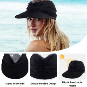 Beorndmy Sun Visor Hat Womens Wide Brim Elastic Empty Top Summer Hats for Women UV Protection Beach Travel Cap