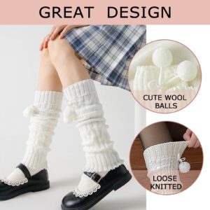 leeper 2 Pairs Leg Warmers Japanese Kawaii Leg Warmers for Women Knit Black White Leg Warmers Y2K with Wool Ball for Women&Girls