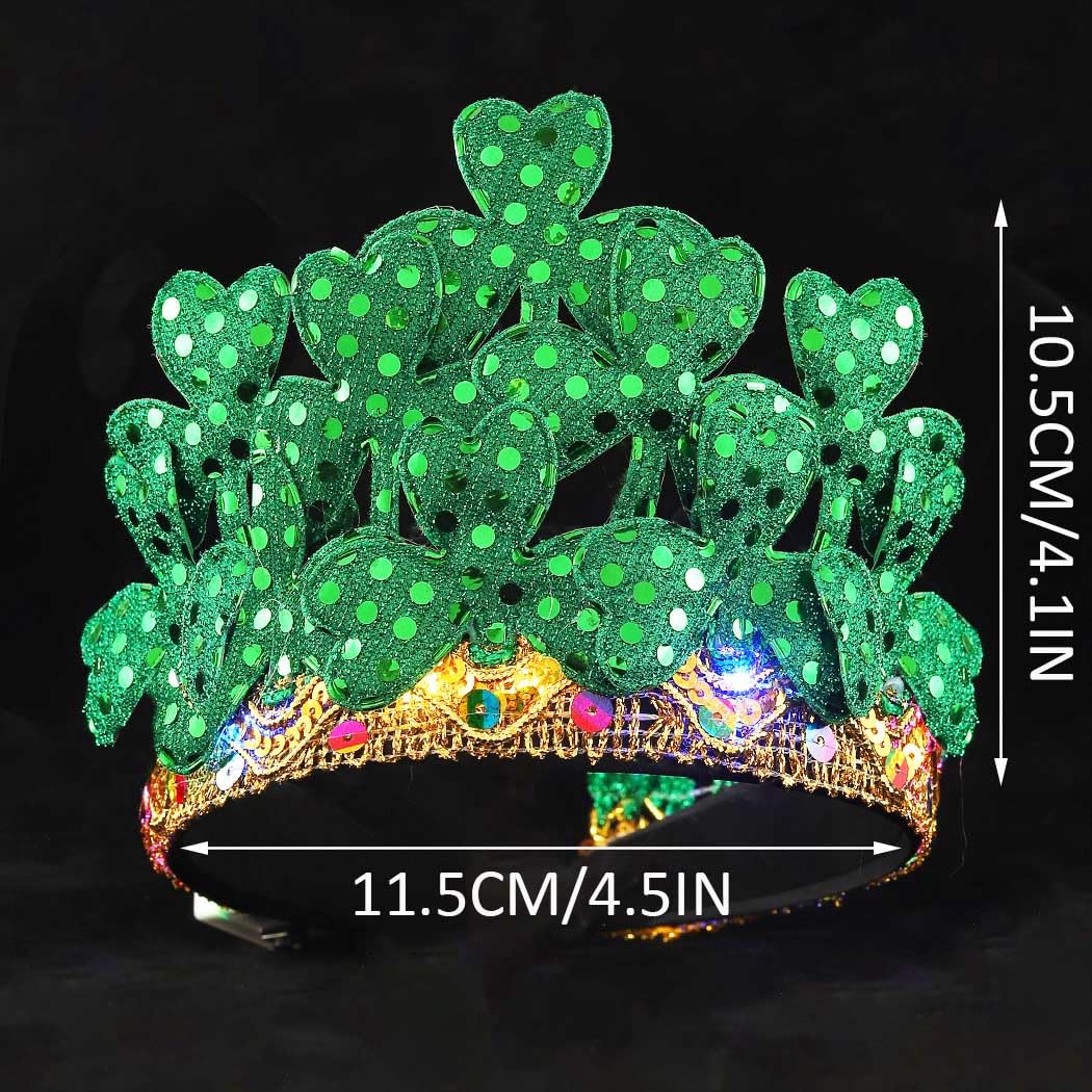 CAKURE Saint Patrick's Day Accessories Light Up Shamrock Headband Queen Hairbands St Patty's Day Hair Hoop Festive Party Hair for Women and Girls